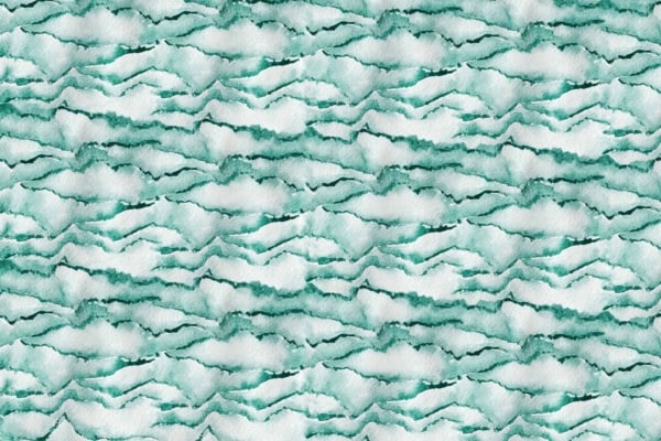 A watercolor painting with layered wave-like patterns in shades of teal and white. The abstract design mimics gentle ocean waves or rippling water, creating a soothing, repetitive visual effect. Colors include various teals and whites.