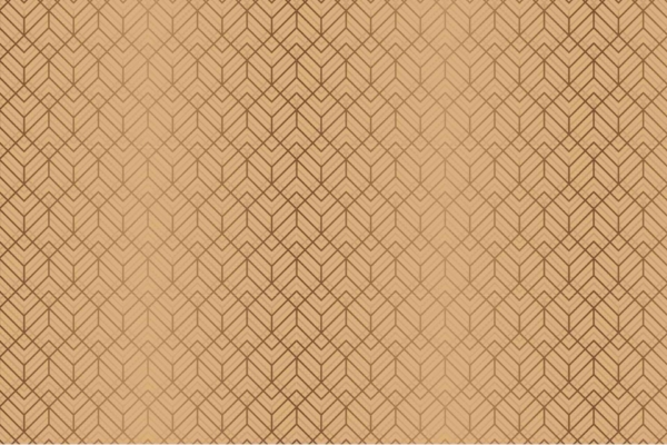 Hello, this wallpaper features a repeating geometric pattern with interlocking hexagonal shapes. It is outlined in dark lines on a beige background, creating a sense of depth and texture. Key elements: geometric pattern, interlocking hexagons, dark outlines, beige background.