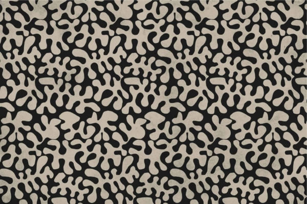 Abstract black and beige wallpaper featuring organic shapes. Beige forms dispersed unevenly across a black background, evoking coral or amoebas. Modern, chaotic yet engaging design with cultural and heritage texture nuances.