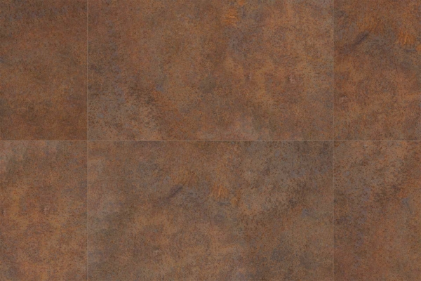 A close-up view of a rusty, textured tile floor features an earthy, mottled pattern with various shades of brown and orange. The tiles are arranged in a grid with visible seams. The wallpaper highlights include rust tones, textured surfaces, earthy browns, and deep oranges.