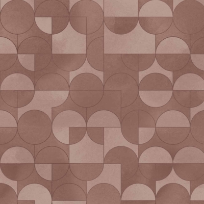 Geometric wallpaper with circles, semicircles, triangles, in shades of brown and beige. Tiled design, Spencer-inspired, visually engaging, symmetrical.