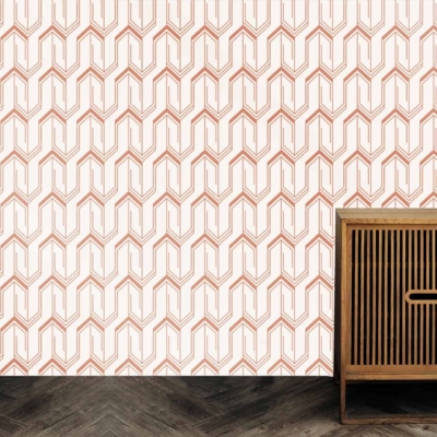 The wallpaper features a geometric hexagonal pattern in shades of orange.