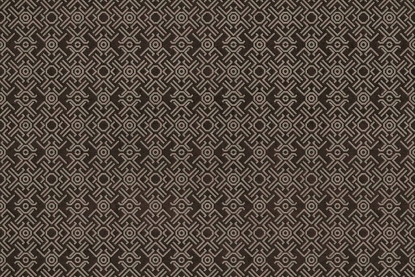 A seamless geometric pattern featuring intricate, interlocking shapes forming a repetitive and symmetrical design. Inspired by traditional or ethnic textile designs, this wallpaper showcases neutral colors on a darker background with lighter lines adding depth and elegance. Key elements include symmetrical motifs, interwoven patterns, neutral tones like beige and taupe contrasted against deep navy or charcoal backgrounds. Search terms: geometric pattern wallpaper, traditional textile design, ethnic-inspired wallpaper, dark background with light lines.
