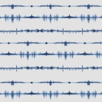 Repeating pattern of blue horizontal stripes on a white background, resembling sound waves or an electrocardiogram. Stripes vary in thickness and intensity, creating a visually dynamic and rhythmic design with a subtle tie-dye effect. Elements: blue stripes, varying thickness, varying intensity, rhythmic design, tie-dye effect. Colors: blue, white.