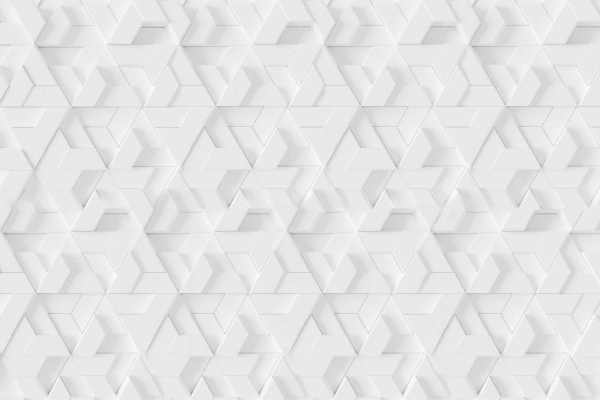 Wallpaper featuring interlocking white 3D triangles and hexagons, intricate geometric design, enhanced depth with light and shadow. Keywords: seamless, repeating pattern, Wonderwall texture.
