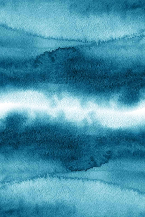 Abstract watercolor wallpaper in various shades of blue. Features smooth, wavy patterns creating depth and motion. Resembling a serene Blue Lagoon landscape or seascape. Light and dark areas blend seamlessly, offering a dynamic yet tranquil effect. Key elements: abstract, watercolor, blue shades, wavy patterns, depth, dynamic tranquility.