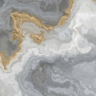 Abstract image of swirling patterns resembling polished marble, featuring shades of gray, white, and touches of gold. The design presents a fluid, organic appearance like a cloudy day, evoking natural stone with intricate veining and smooth color transitions. Key elements include marbled texture with elegant veining, soft gradient tones in gray and white, accented by metallic gold streaks for a sophisticated finish.