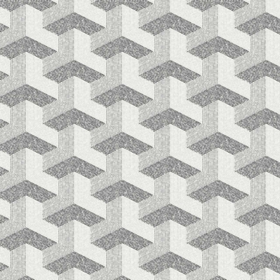 A repeating geometric pattern with interlocking arrows pointing downward, resembling a sophisticated conduit. The arrows are composed of linear, parallel lines, creating a textured appearance. Background: light gray. Foreground arrows: various shades of dark gray.