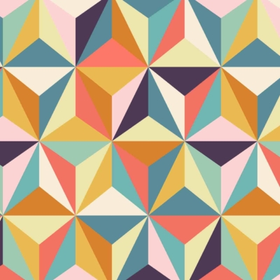 A seamless geometric pattern of multicolored triangles and diamonds forms a repetitive, tessellating design. The vibrant pattern features shades of pink, blue, yellow, orange, and green, symbolizing diversity and creativity. This dynamic wallpaper exudes energy with its bold shapes and striking colors.