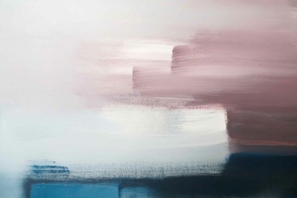 Abstract wallpaper with soft gradients of light pink, cream, and blue. Features broad, horizontal brushstrokes blending seamlessly. Dreamy, ethereal effect reminiscent of peaceful sleep. Soft and calming tones dominate the composition.