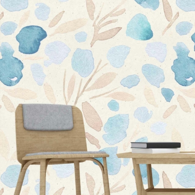 Decorative wallpaper with blue and beige floral patterns, invoking serenity reminiscent of classic blues music.
