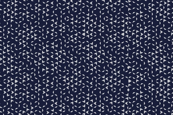 Dark blue background, random pattern, small white geometric shapes, tiny curved triangles, pointed triangles, irregular distribution, intricate mosaic effect.