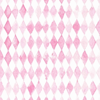 Wallpaper features a repeating pattern with alternating pink and white diamonds. The hand-painted effect gives the diamonds soft, uneven edges, creating an artistic watercolor appearance. The overall layout is seamless and adds a whimsical feel inspired by A Fantasia. Key elements include watercolor texture, pink and white diamond shapes, and an artistic, hand-crafted look.