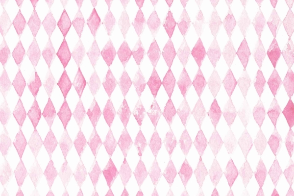 Wallpaper features a repeating pattern with alternating pink and white diamonds. The hand-painted effect gives the diamonds soft, uneven edges, creating an artistic watercolor appearance. The overall layout is seamless and adds a whimsical feel inspired by A Fantasia. Key elements include watercolor texture, pink and white diamond shapes, and an artistic, hand-crafted look.