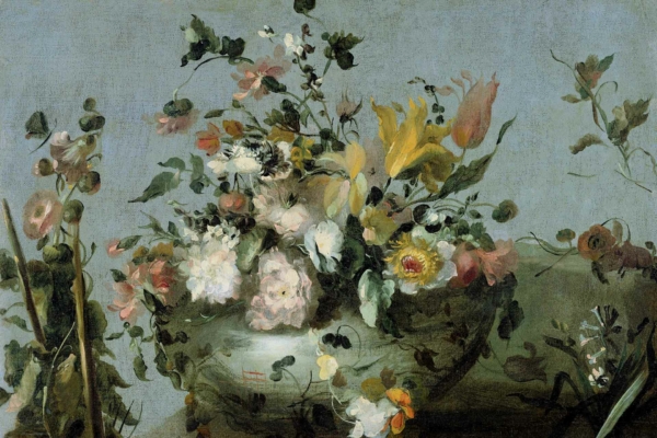 Discover a charming wallpaper design featuring a vibrant bouquet of various flowers, including roses and tulips, alongside other beautiful blooms. The arrangement showcases shades of white, yellow, pink, and orange against a soft light blue background. Perfect for adding a touch of elegance and color to your favorite space!