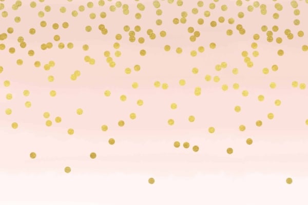A wallpaper with a gradient background transitioning from light pink to white, sprinkled with numerous small, scattered gold dots. Festive rain of gold elements celebrating colors: light pink, white, and gold.