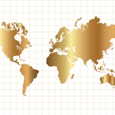Golden world map wallpaper:
- Continents: North America, South America, Europe, Africa, Asia, and parts of Australia
- Color: Golden continents
- Background: White with a faint grid pattern
- Details: No detailed geographic features or country boundaries