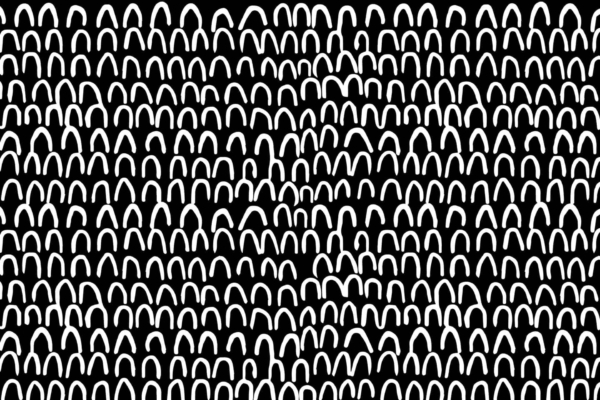 A seamless, black-and-white wallpaper featuring rows of small, arch-like shapes arranged densely, resembling stylized waves or scales. The white arches stand out sharply against a solid black background, creating a repetitive and abstract design. Ideal for search terms like "black-and-white pattern," "arch shapes wallpaper," and "stylized waves design.