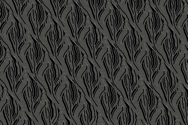 Abstract pattern wallpaper with wavy, organic lines in dark colors. Resembles wood grain or flowing hair. Features intricate, parallel lines interweaving vertically, creating an illusion of movement and depth. Draws you into the groove with rich elements and deep shades of brown and black tones for a mesmerizing effect. Perfect for sophisticated interiors seeking a dynamic yet elegant backdrop.
