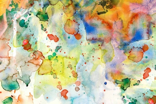 Transform your space with an abstract watercolor wallpaper featuring vibrant splashes of green, blue, red, and yellow. The colors blend seamlessly, creating an intricate and colorful pattern that evokes an ethereal landscape or a vivid dreamscape. Perfect for adding a dynamic touch to your home improvement projects using Jacksons Paint.
