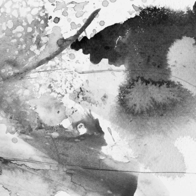 Abstract black and white watercolor wallpaper by Jade the Artist displays dynamic splatters, splashes, and gradients. Organic blending of dark and light areas forms a textured fluid composition with scattered specks and blotches throughout. This grayscale design features expressive monochrome elements suitable for modern aesthetic searches.