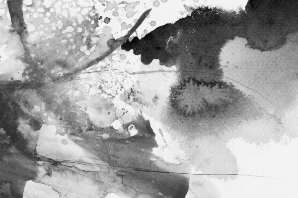 Abstract black and white watercolor wallpaper by Jade the Artist displays dynamic splatters, splashes, and gradients. Organic blending of dark and light areas forms a textured fluid composition with scattered specks and blotches throughout. This grayscale design features expressive monochrome elements suitable for modern aesthetic searches.