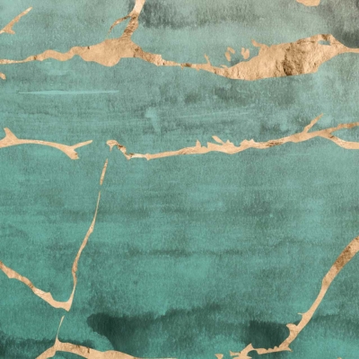 Abstract wallpaper featuring broad teal brushstrokes interwoven with irregular, fluid gold lines, emulating a marbled surface. The design draws inspiration from dynamic landscapes reminiscent of Mining Indaba, merging fluid and organic elements to create an elegant and dynamic impression. Colors: teal, gold. Keywords: abstract wallpaper, teal brushstrokes, gold lines, marbled surface, elegant design.