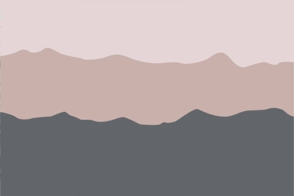 Minimalist landscape wallpaper: Mirage-like quality with three horizontal layers. Bottom is dark gray, middle is taupe, and top is light beige. Each layer forms a wavy silhouette resembling mountain ranges.