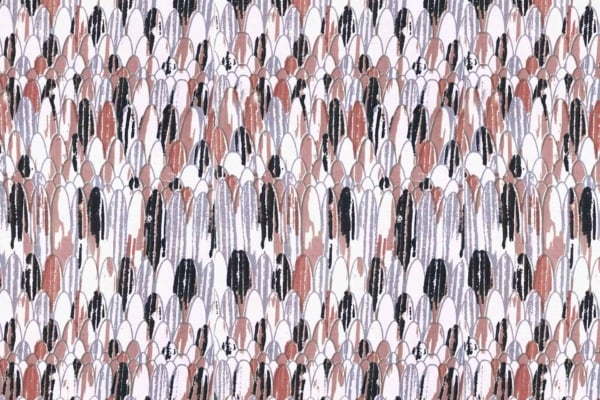 Abstract pattern wallpaper featuring densely packed vertical brush strokes in shades of black, white, gray, and earthy tones of brown and reddish-orange. The Nobomi-inspired strokes vary in length, creating a textured and dynamic visual effect.