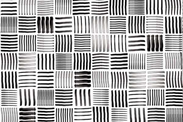 Abstract wallpaper with varying black and gray brush strokes, arranged off-grid. Each square displays unique patterns of horizontal, vertical, or zigzag lines. Features diverse textures and shades against a white background. Keywords: abstract pattern, black and gray brush strokes, off-grid arrangement, horizontal lines, vertical lines, zigzag lines, mosaic textures.