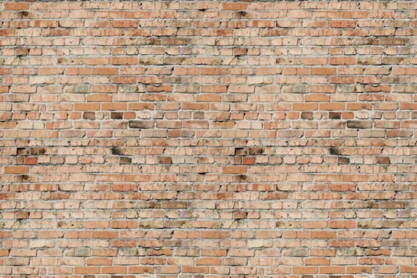 Close-up of an old brick wall, showcasing varying shades of red and brown bricks. Signs of wear with chipped bricks and uneven, worn-out mortar. Resembling a Pink Floyd album cover. Elements: weathered texture, irregularities in brick alignment, mixed red-brown color palette.