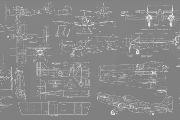 The wallpaper features detailed technical drawings of various airplanes on a grey background. The schematics include side views, top views, and cross-sectional views of multiple aircraft, showcasing intricate components like engines, wings, and fuselage structures with precision. Dimensions are meticulously marked alongside each element.

Elements:
- Side views
- Top views
- Cross-sectional views
- Engines
- Wings
- Fuselage structures

Colors:
- Shades of grey (background)
- White (lines and dimensions)

This design brings airplane schematics to life under the theme "Plane Fun.