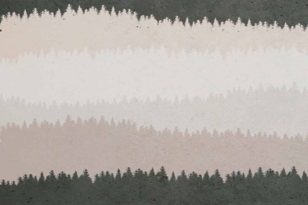 A serene wallpaper featuring multiple layers of pine tree silhouettes in varying shades of green, white, and beige. These hues create a gradient effect from darker tones at the top and bottom to lighter ones in the middle. The textured background enhances the calm, sedative ambiance. Colors: dark green, light green, white, beige. Elements: layered pine trees, gradient effect.