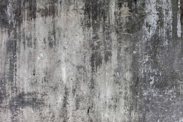 Aged concrete wall wallpaper: worn, weathered textures; shades of gray with white and dark patches; cracks, scratches, small holes; rugged, industrial look.