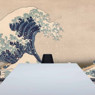 The wallpaper showcases Hokusai's