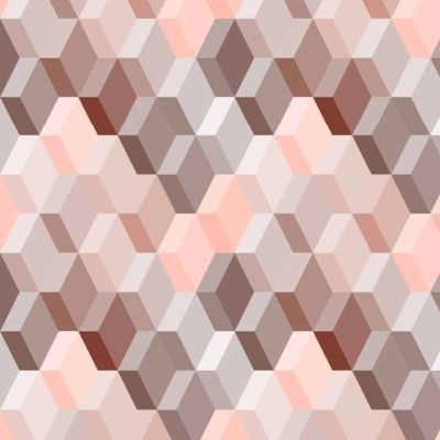 A seamless geometric pattern of interlocking hexagons in shades of beige, peach, and brown creates a 3D effect with depth and texture. Elements: hexagons, geometric pattern, interlocking design. Colors: beige, peach, brown.