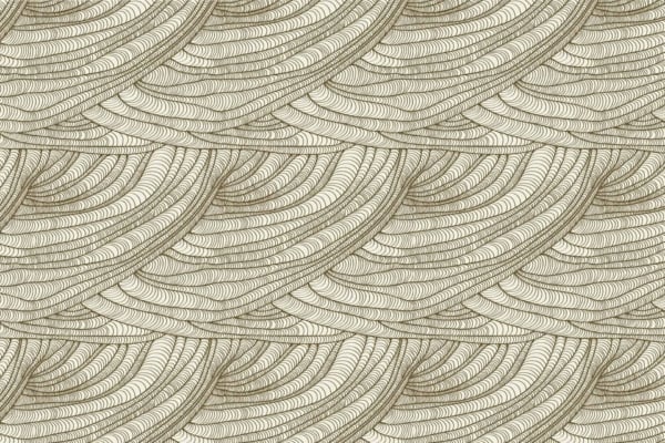 Intricate pattern with softly curved, overlapping lines resembling scales or feathers. Repetitive crescent shapes in earthy tones of beige and light brown. Evocative of "Where the Wind Goes," creating a harmonious and organic visual effect.
