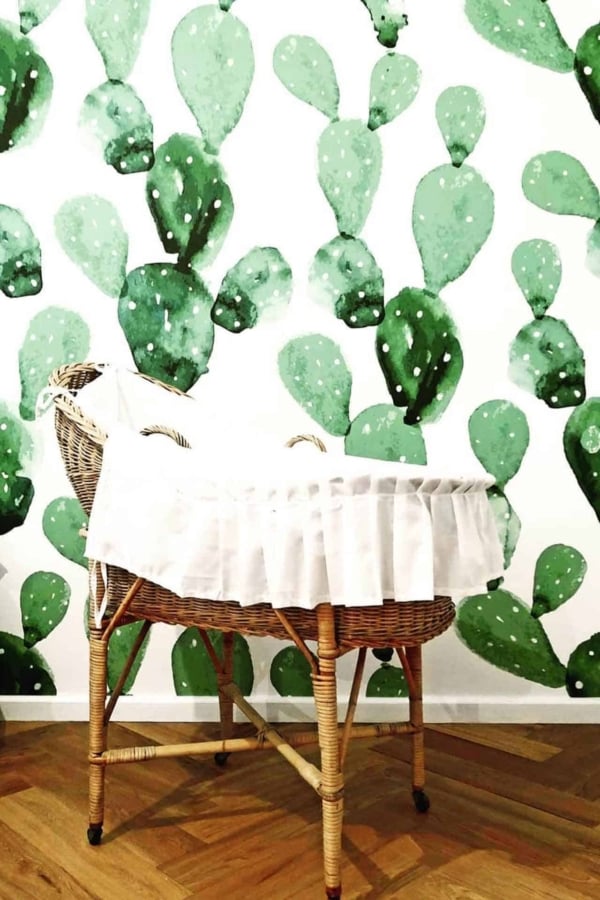 Vibrant green cactus pattern on a white background