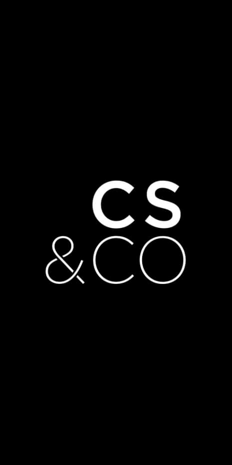 csco Black background wallpaper featuring "CS & CO" in white text:
- Large "CS" at the top
- Ampersand symbol (&) in the center
- "CO" at the bottom
- Clean, modern font