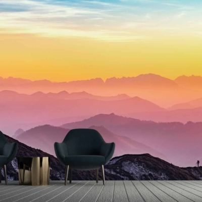 Wallpaper features:
- Multi-colored sunset
- Golden hues
- Layered mountain ranges
- Serene, picturesque landscape