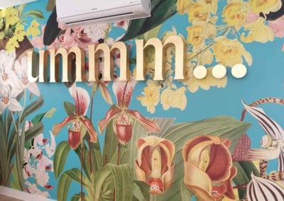 Bright floral wallpaper with colorful orchid designs, featuring vibrant pinks, purples, blues, and greens.