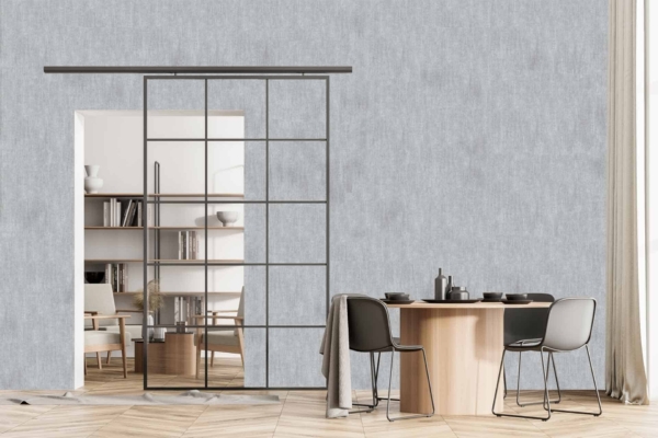 Wallpaper: Features a subtle, light-colored texture with hints of beige and off-white. Delicate patterns blend seamlessly into the background, providing a calm, understated elegance that complements the minimalist decor.