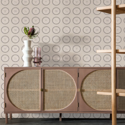 The wallpaper features a pattern with shell designs. The colors include soft pastels, such as light blues, sandy beiges, and subtle pinks.