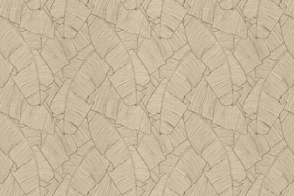 A seamless pattern of overlapping banana leaves intricately drawn with fine lines. Various orientations create a dense, textured design. Monochromatic beige color scheme, uniform across the entire image. Elements: banana leaves, fine lines, intricate details, various directions. Colors: beige monochromatic tones reminiscent of serene landscapes North of the Island.