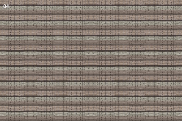 Horizontal lines, zigzag shapes, shades of brown and gray, intricate pattern, vintage floor cloth style. Top left corner: white number "04".