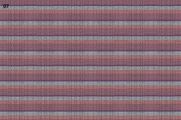 Horizontal stripes, alternating shades of gray and red; stylized wavy black lines running vertically; grid-like, woven cloth appearance; "07" in top left corner in black text.