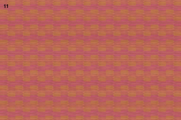 Checkered pattern wallpaper, shades of red and orange, horizontal and vertical stripes, small black number "11" in the top left corner. Texture resembles a woven floor cloth.