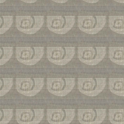 Stylized semi-circles, geometrical shapes, muted gray and beige shades, small black 