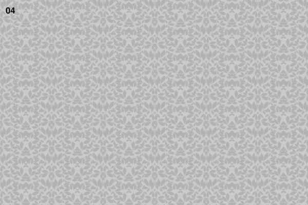 Light gray background, intricate symmetrical floral patterns, scattered accents, uniform texture, number "04" in top left corner in small black text.