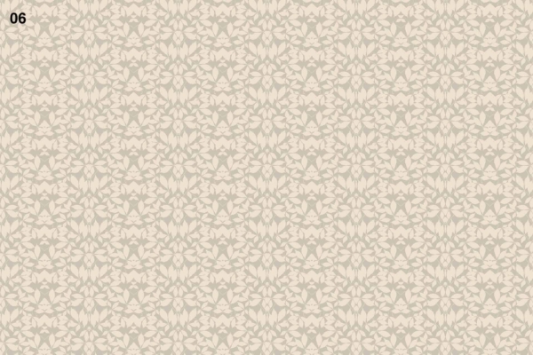 A seamless, intricate beige wallpaper featuring repeating floral and leaf motifs with subtle stripes. The design includes the number "06" in black font in the top-left corner. It has a classic, vintage feel.